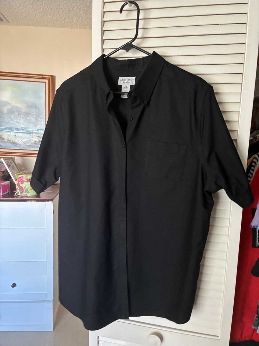 Black button down short sleeve shirt